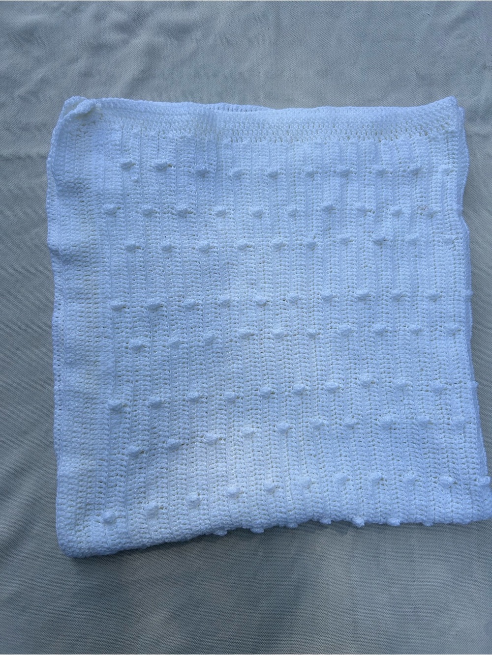 Handmade White Textured Knit Baby Blanket